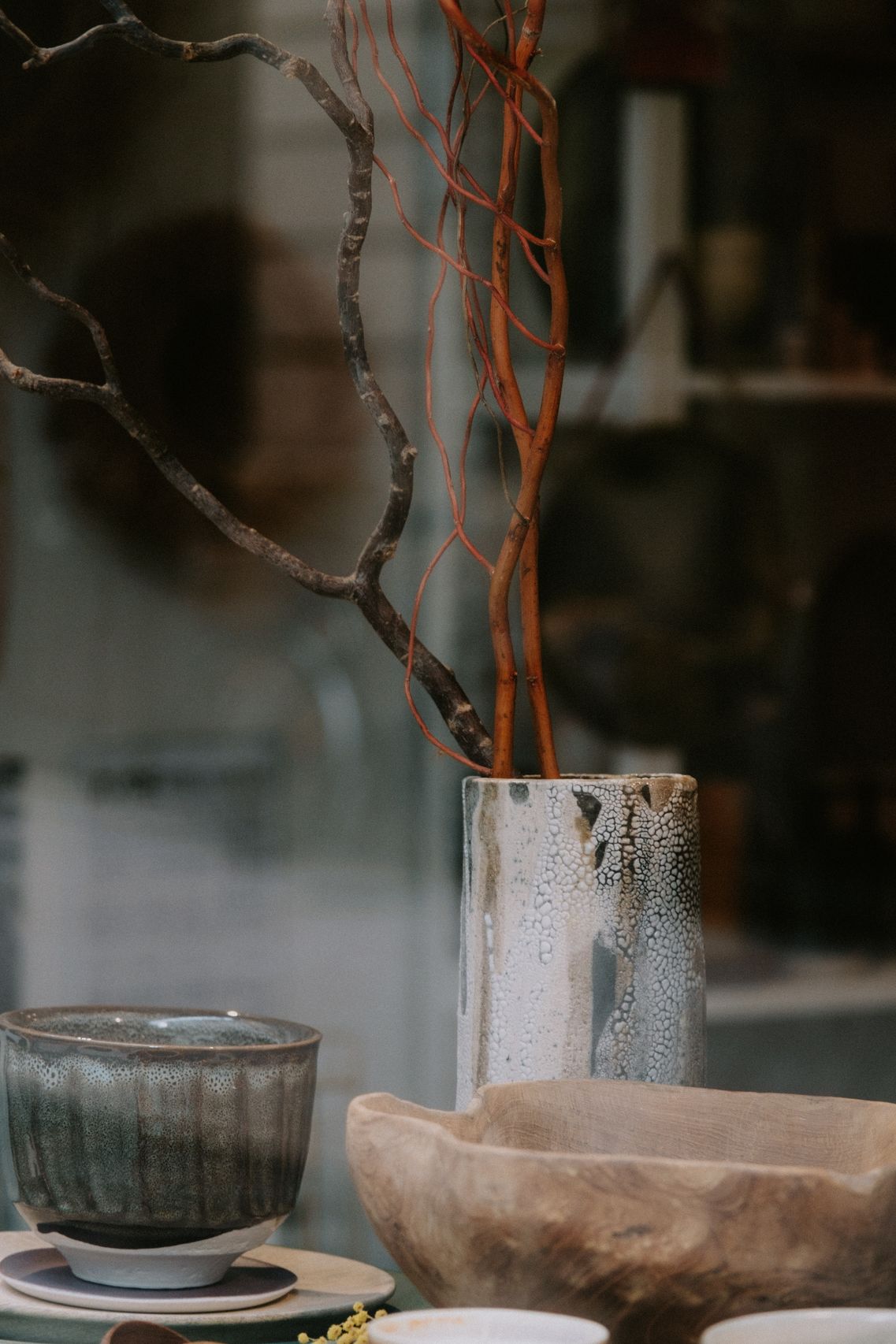 Tall ceramic vase and bowl